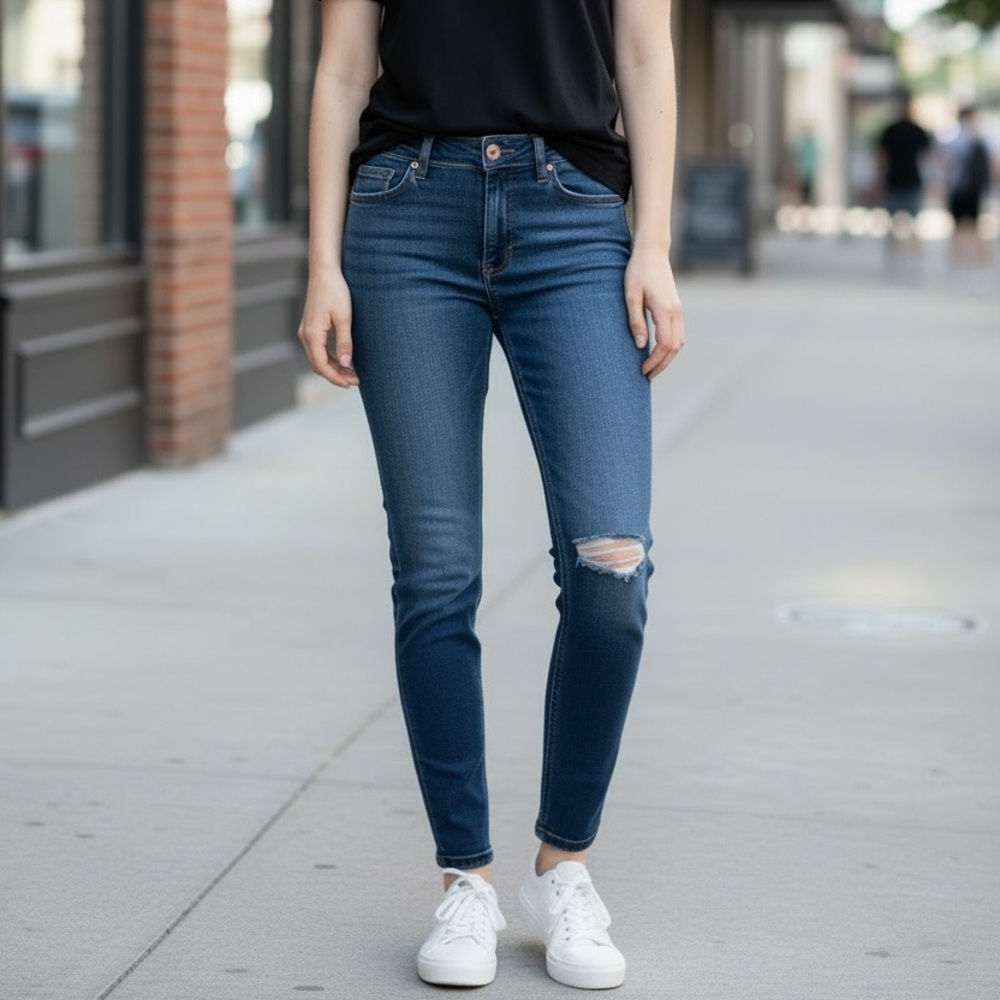 Old Navy Dark Wash Distressed Mid Rise Skinny Jeans 6 Short